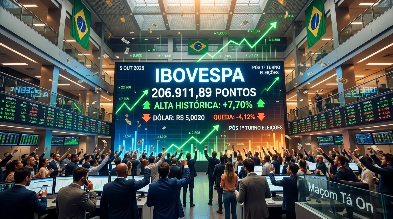 Bolsa bate recorde histórico, supera 206 mil pontos e dólar despenca após resultado das eleições